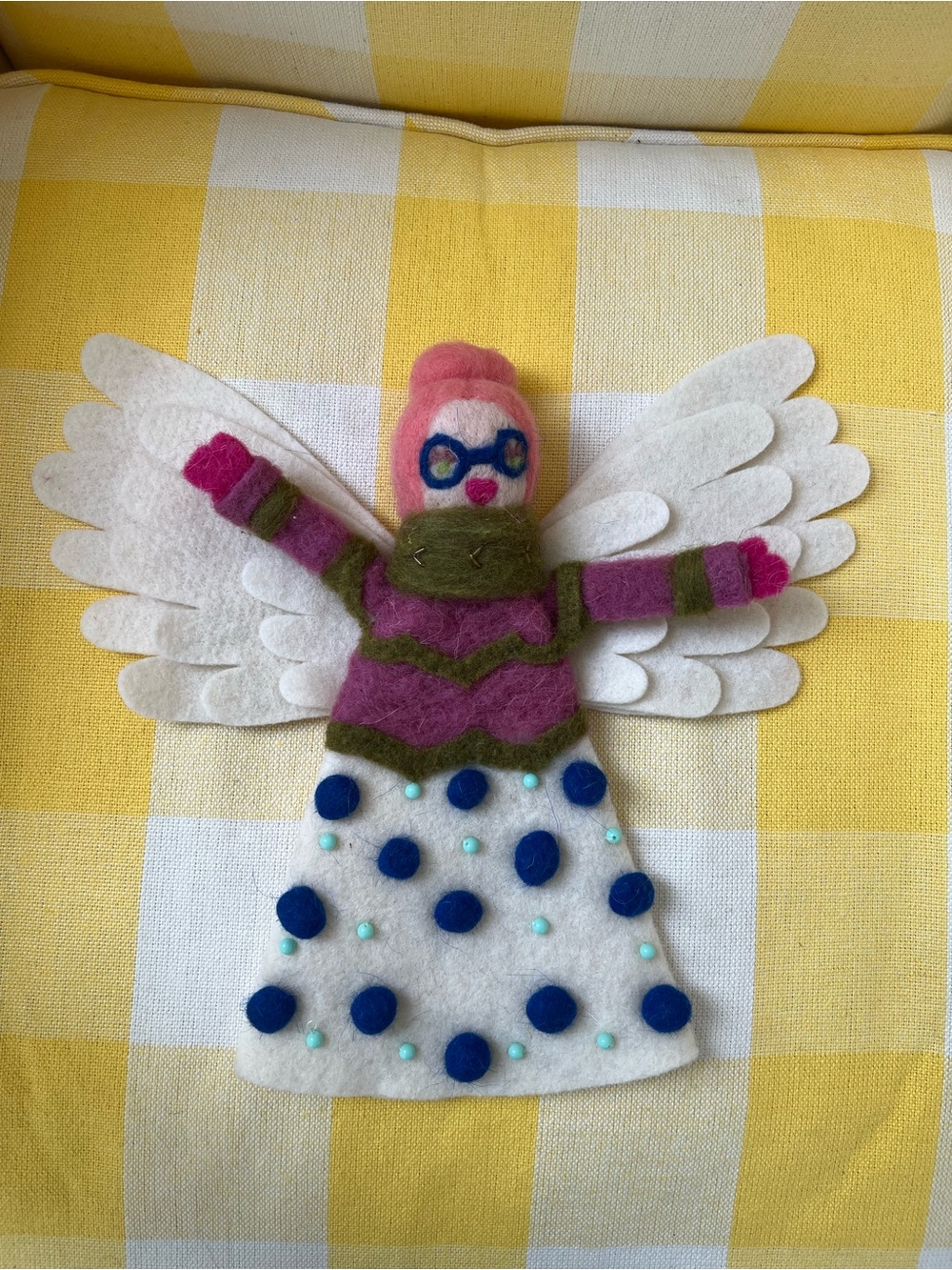 Anthropologie Felt Angel Tree Topper in Pink, Cream, Blue - Picture 2 of 4